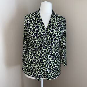 ALFANI Green Black Printed 3/4 Sleeve V Neck Jersey Knit Tunic Blouse Size 2X